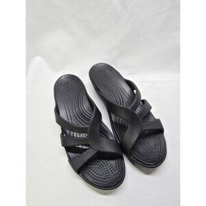 Crocs Women's Sanrah Wedge Strappy Sandals Black Size 11